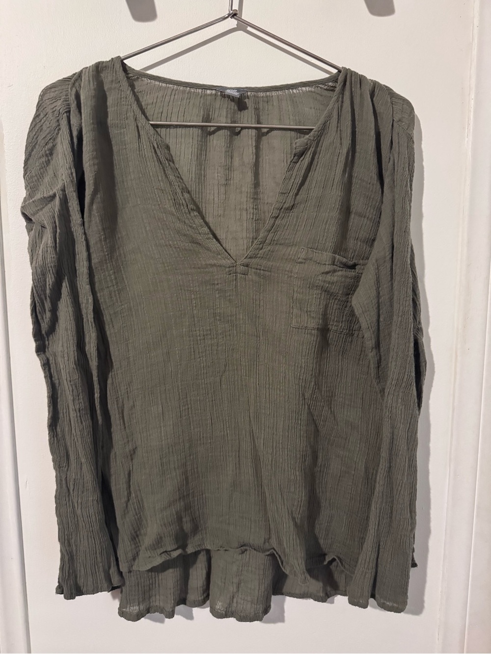 5/$20 aerie Olive V-Neck Long Sleeve Textured Blouse